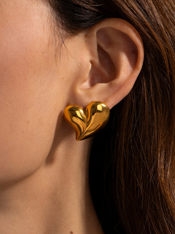 Modern simple 18K gold non-fading large heart-shaped earrings/necklace