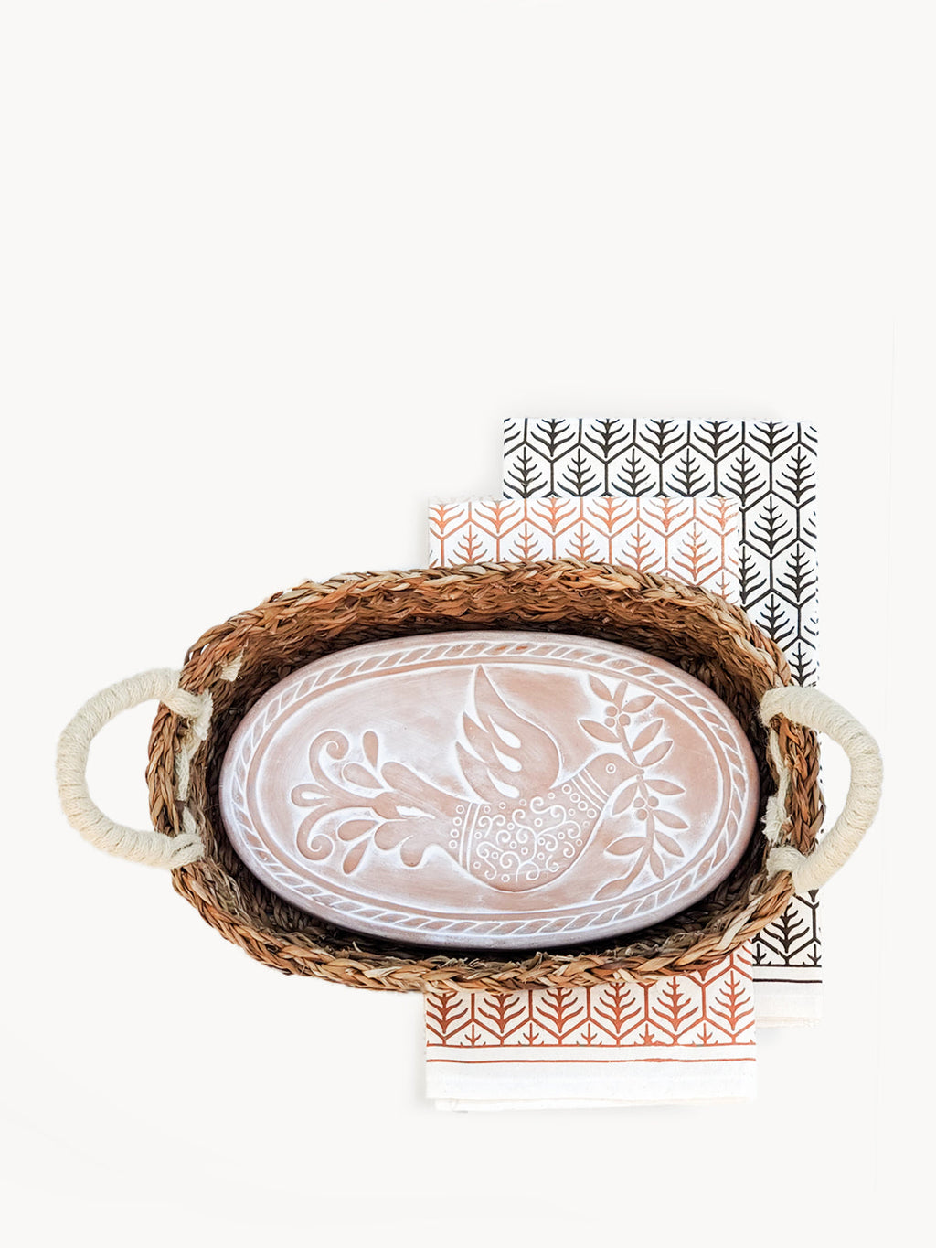 Bread Warmer & Basket Gift Set with Tea Towel - Bird Oval-4