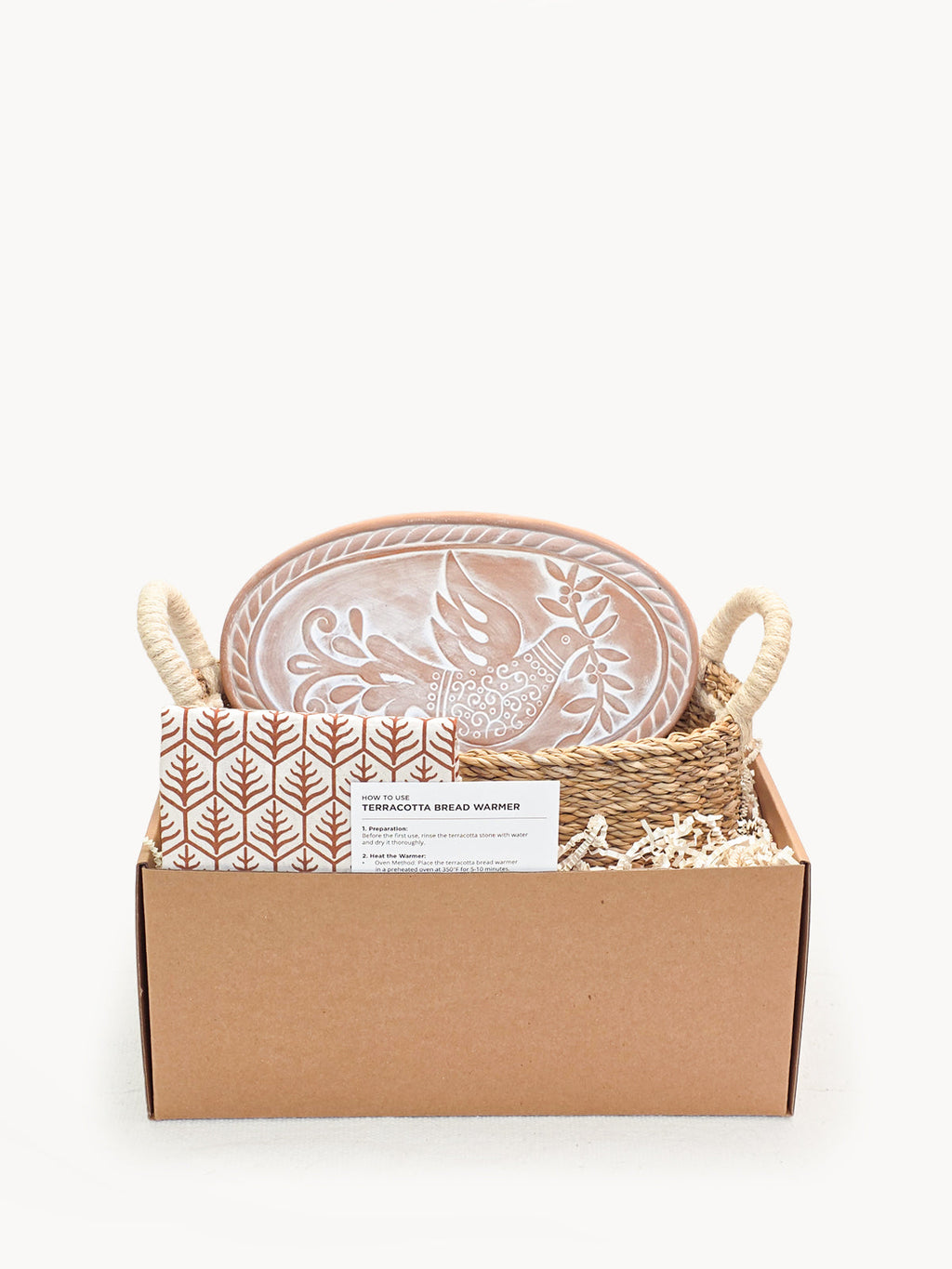 Bread Warmer & Basket Gift Set with Tea Towel - Bird Oval-0