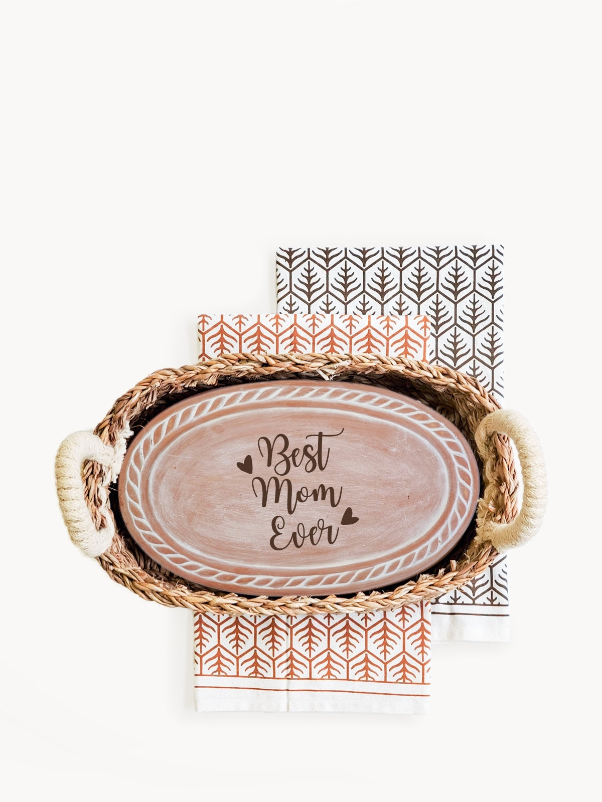Bread Warmer & Basket Gift Set with Tea Towel - Mom Oval-6