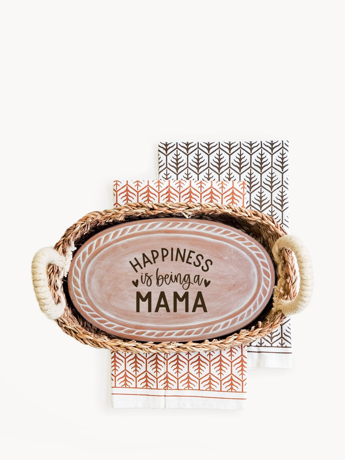 Bread Warmer & Basket Gift Set with Tea Towel - Mom Oval-8