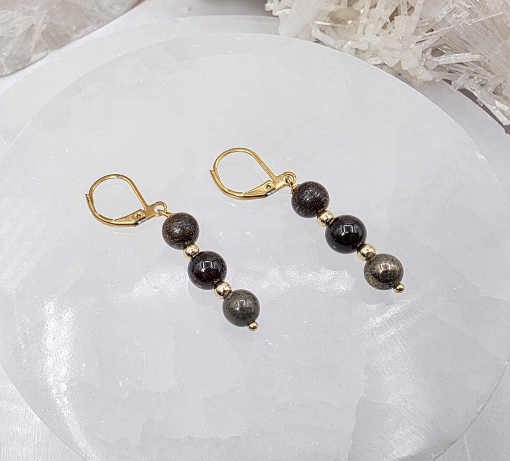 STAY IN MY POWER - Pyrite, Bronzite, Garnet Jewelry Set