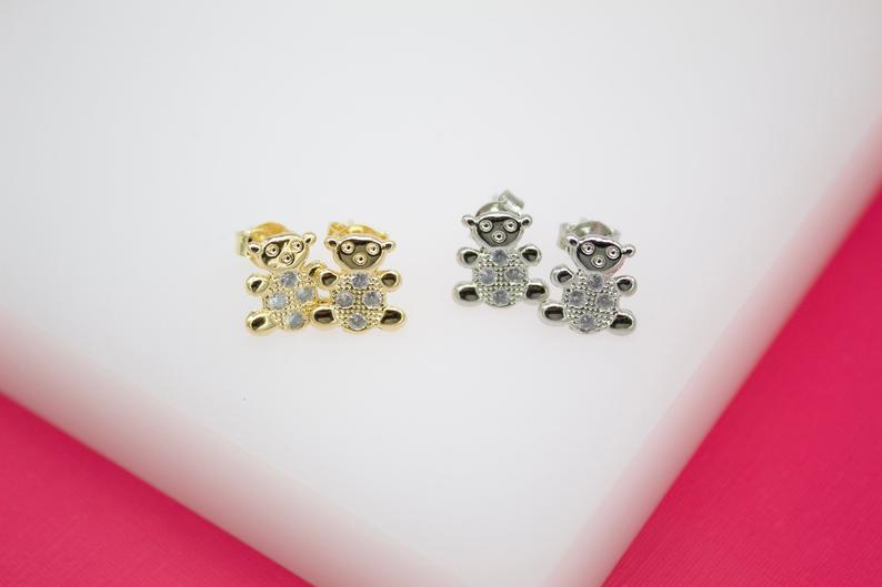 18K Gold Filled Teddy Bear Stud Earrings (L103)-0