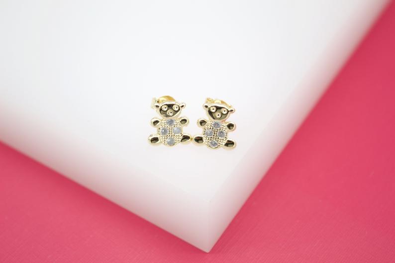 18K Gold Filled Teddy Bear Stud Earrings (L103)-1