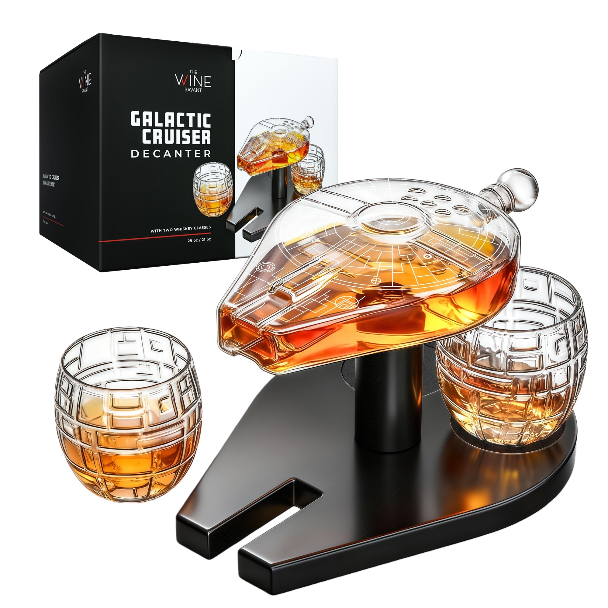 Galactic Cruiser Birthday Gifts for Men Dad, Galaxy Spaceship Whiskey Decanter Sets for Men, Spacecraft Limited Edition, 2 Cockpit Shape Glasses, Unique Guys Brother Gift Idea, Liquor Bar, Anniversary-0