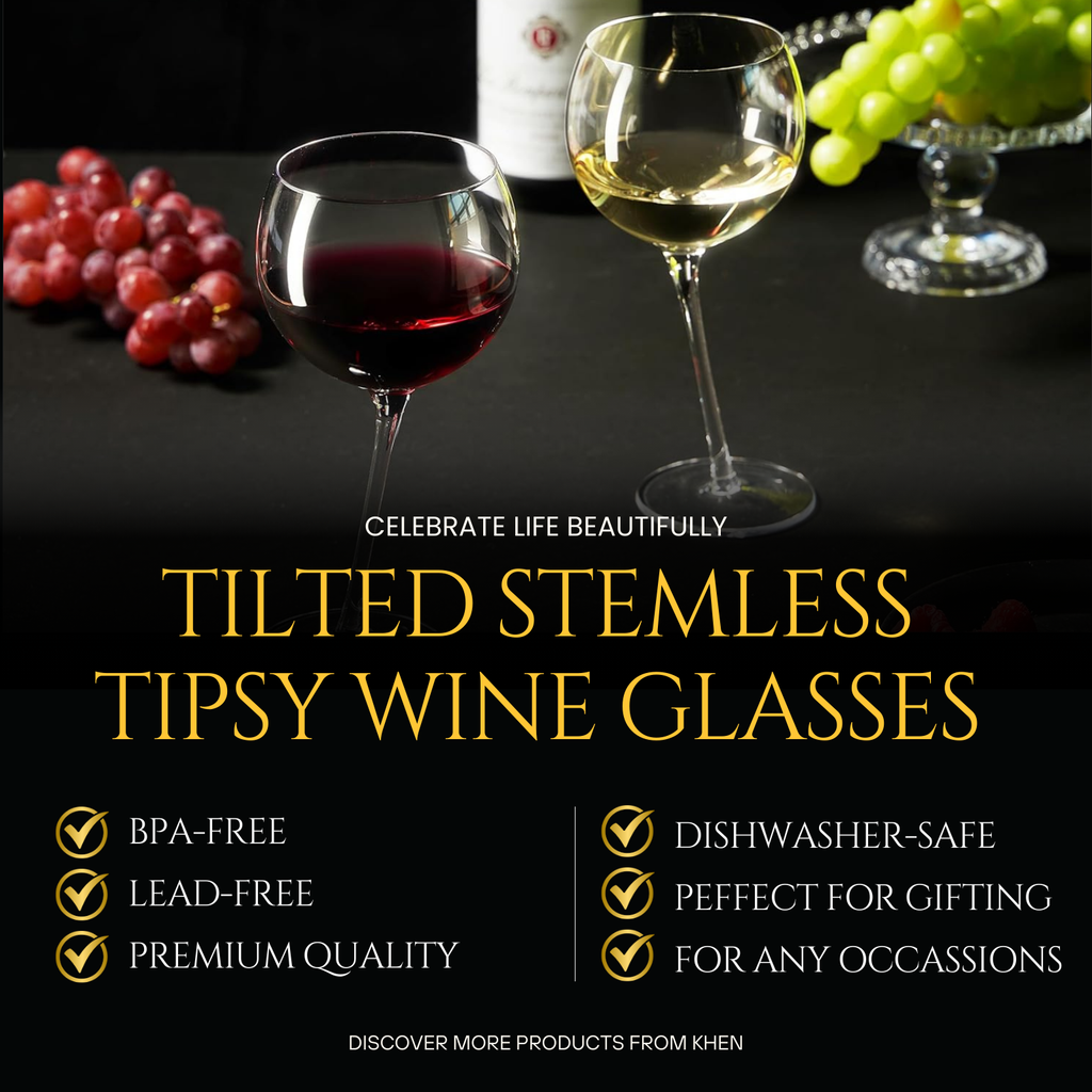 Tipsy Wine Glasses Set of 2 - 15.5OZ Unique Tilted Stemless Wine Glasses for Red or White Wine - Funny Novelty Drinkware for Parties, Bars, and Home Gift Idea - Lead-Free, Dishwasher Safe Glassware-1