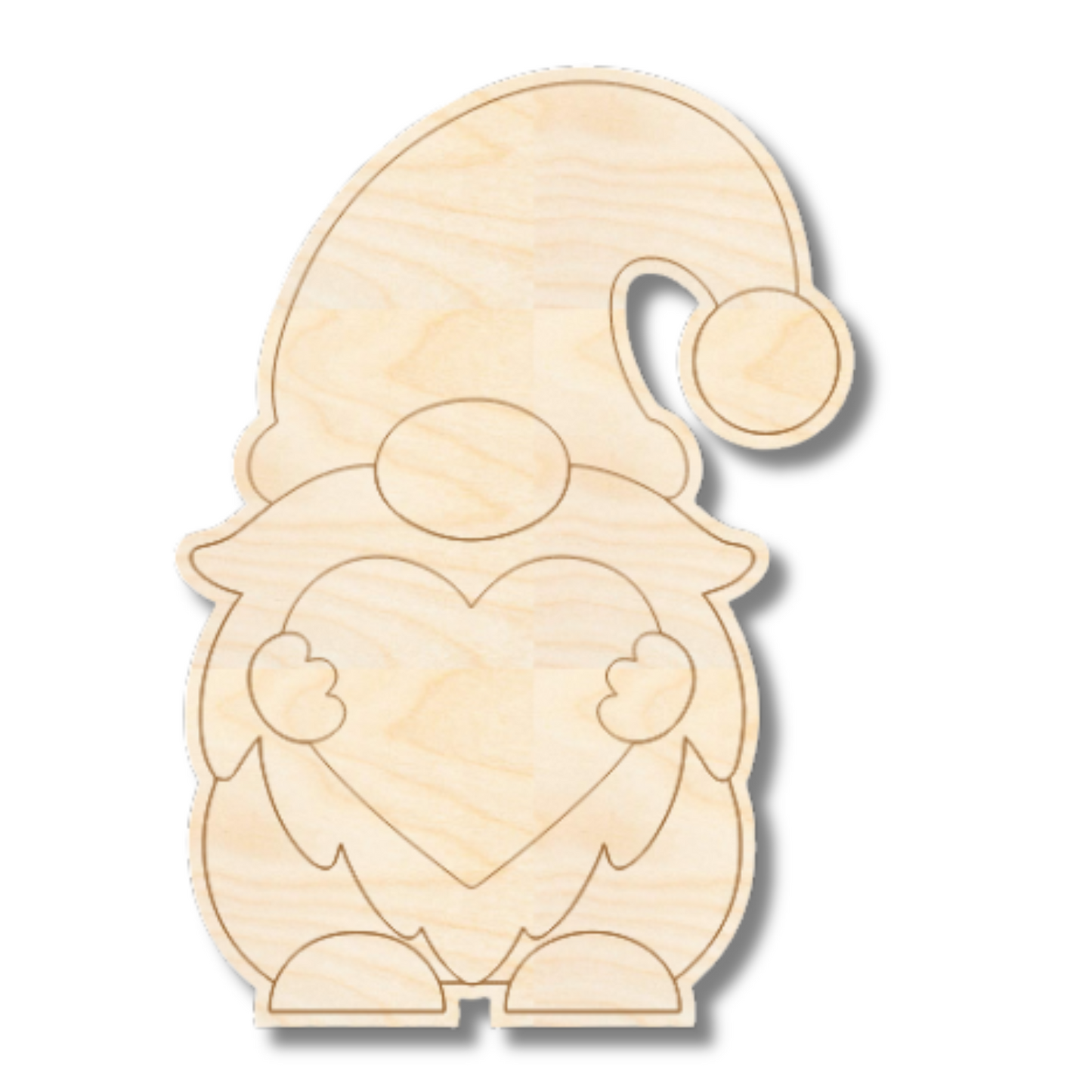 Unfinished Wood Etched Heart Gnome Shape | Paint By Line Crafts | up to 30" DIY
