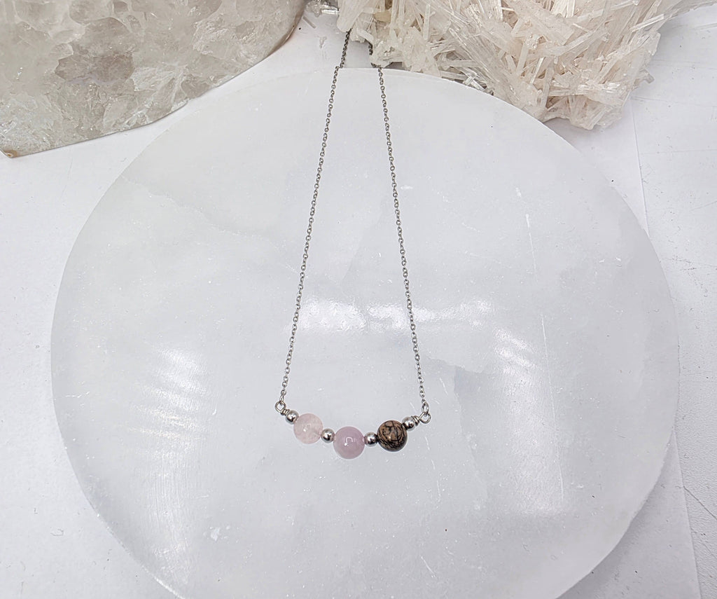 I AM ENOUGH -Kunzite, Rose Quartz, Rhodonite Gem Jewelry Set