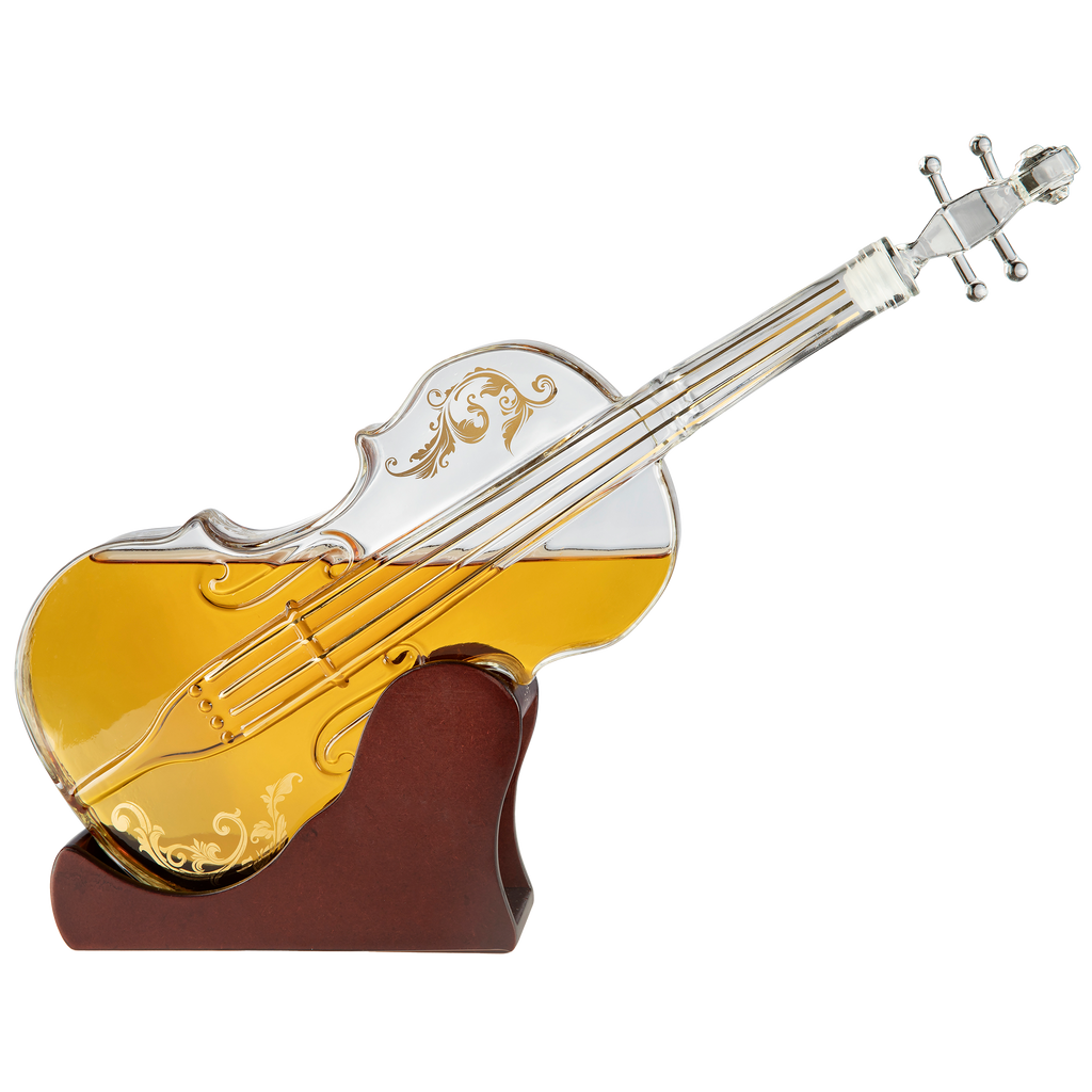 Glass Violin Decanter, Mahogany Base - The Wine Savant 1000 ML Glass Decanter For Whiskey, Scotch, Spirits, Wine Or Vodka For Music Lovers-0
