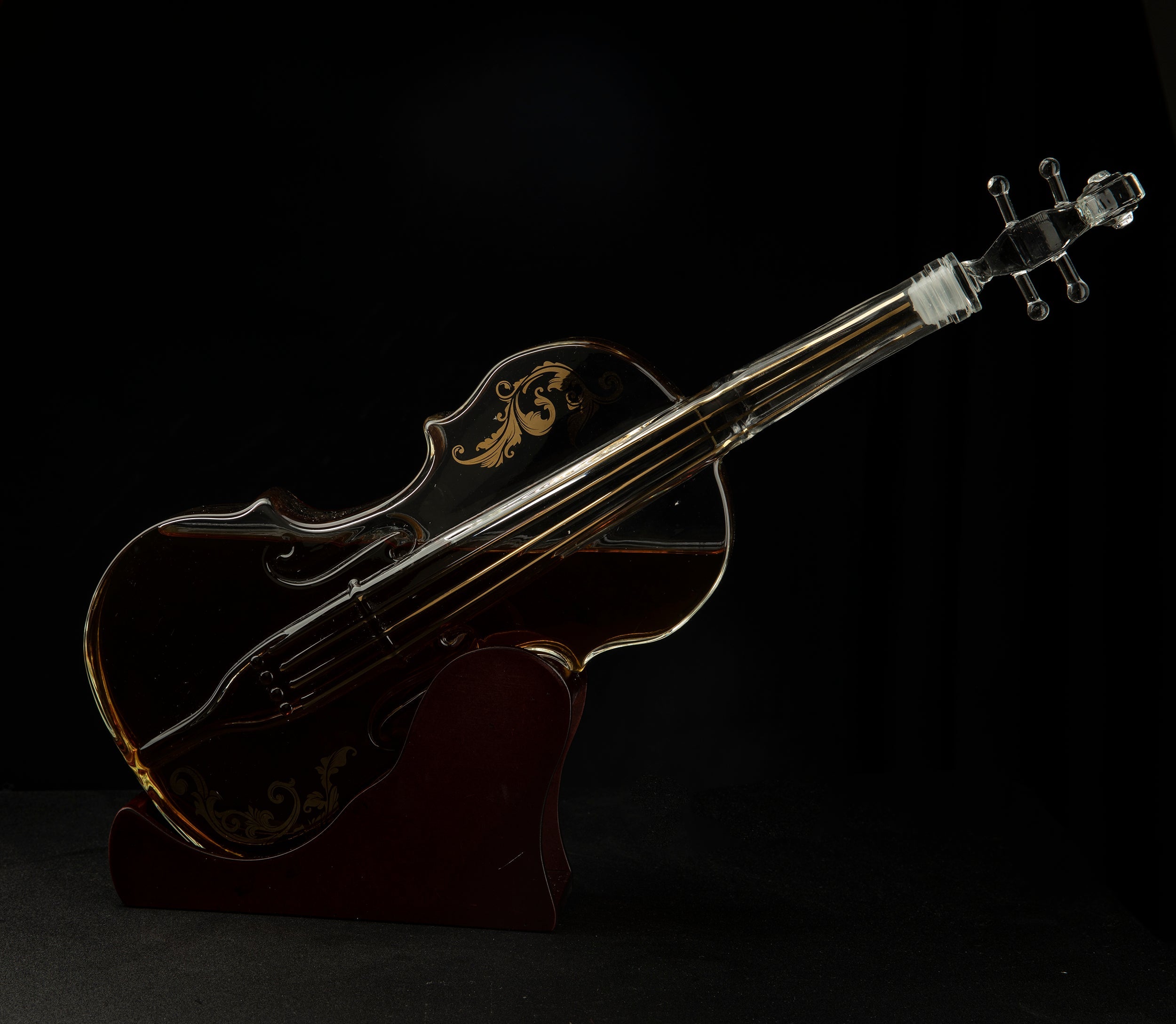 Glass Violin Decanter, Mahogany Base - The Wine Savant 1000 ML Glass Decanter For Whiskey, Scotch, Spirits, Wine Or Vodka For Music Lovers-1