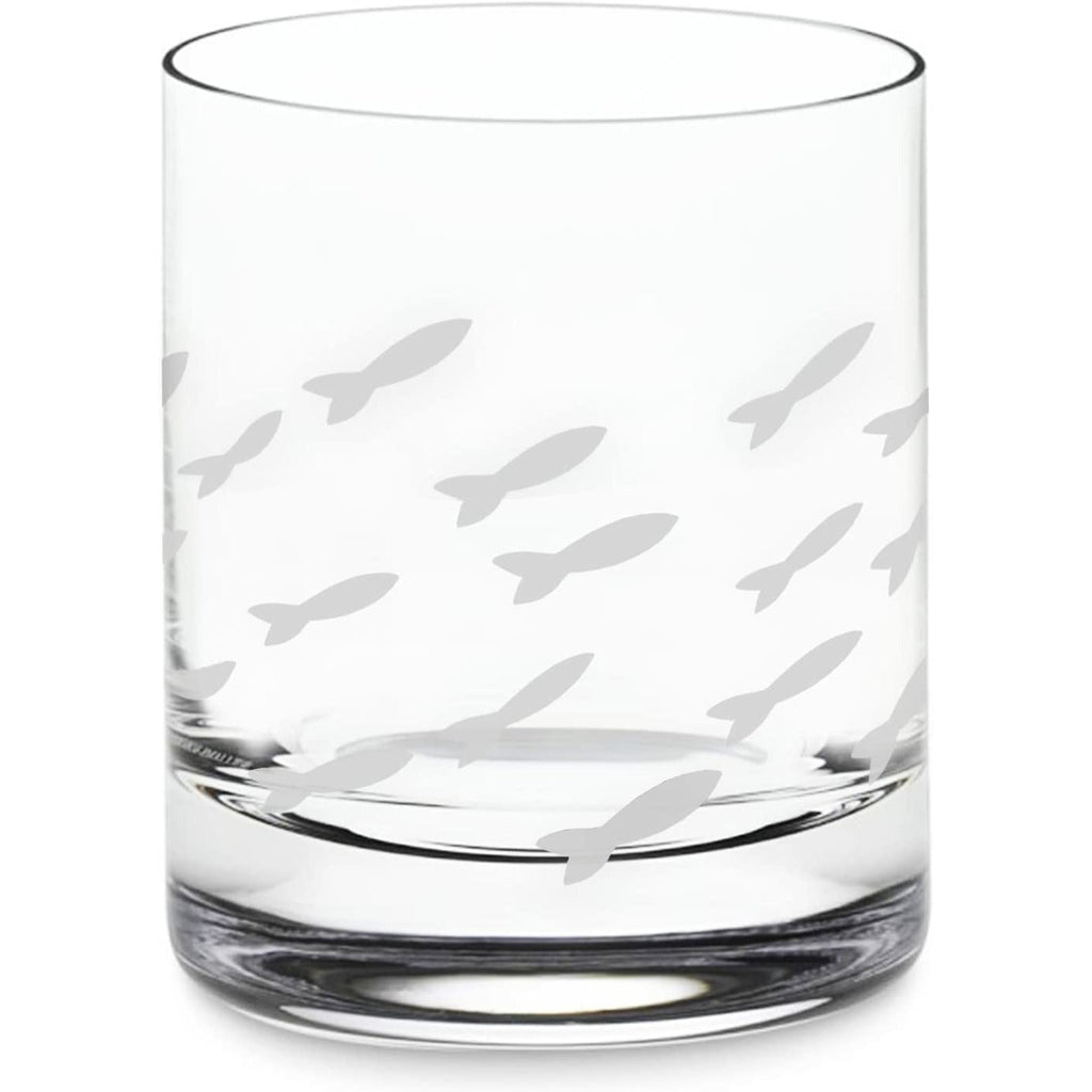 Fish Etched Old Fashioned Whiskey Glasses Set - Sand Etched Barware
