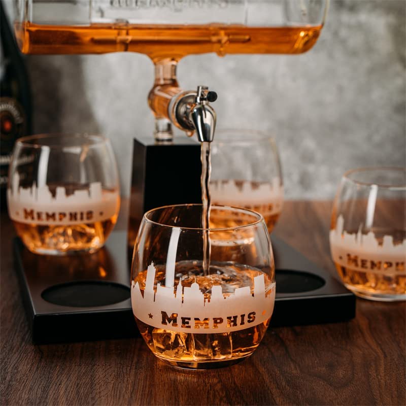 Whiskey Decanter Set with 4 Glasses - 1100ml Barrel Design