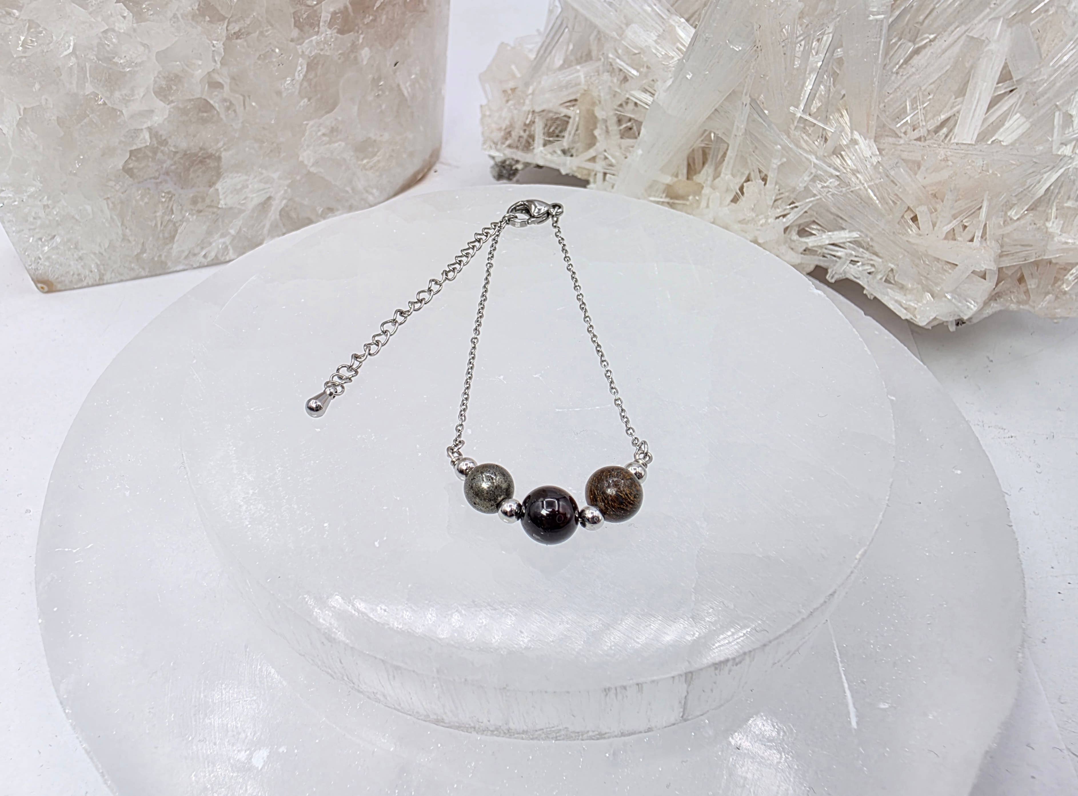 STAY IN MY POWER - Pyrite, Bronzite, Garnet Jewelry Set