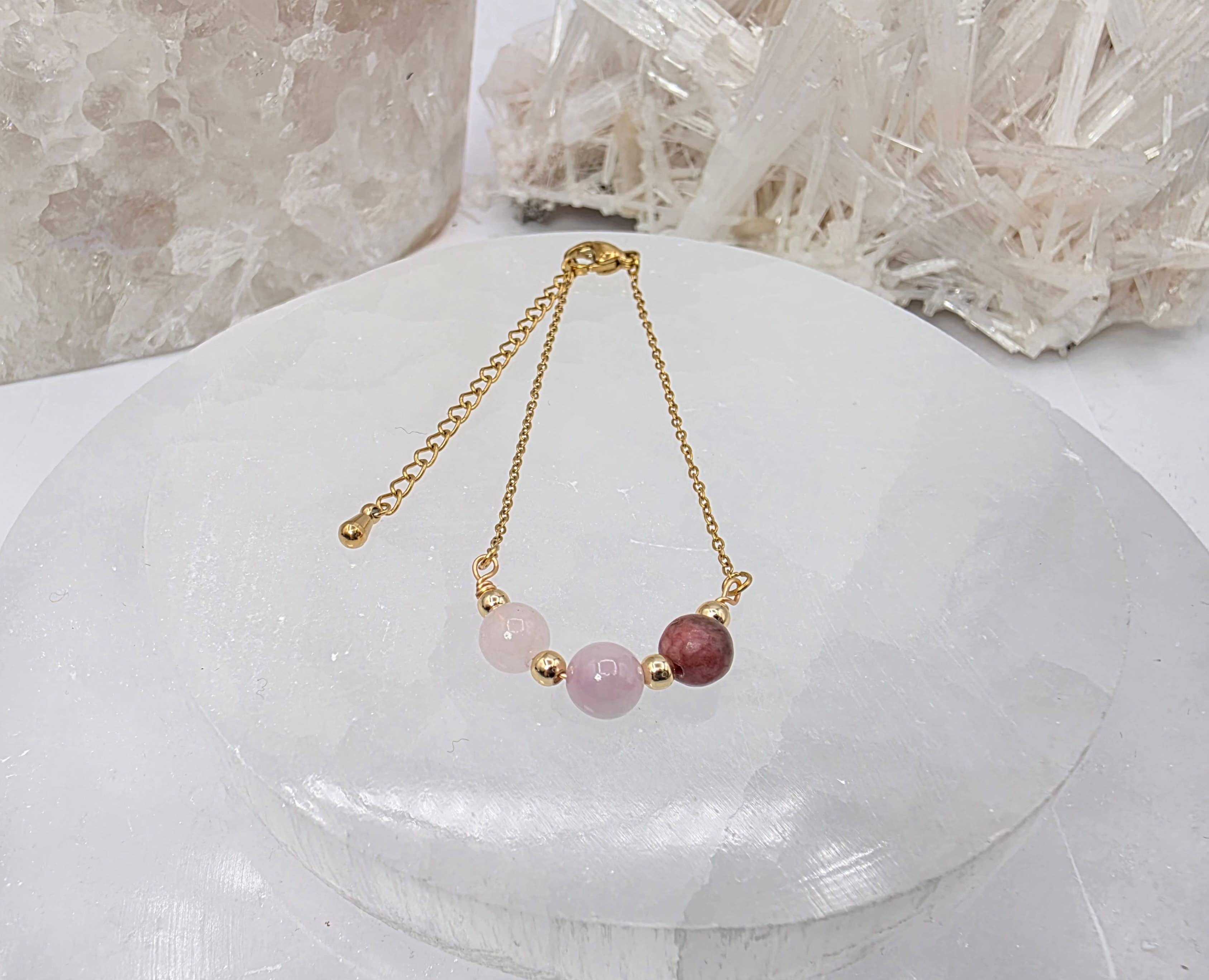 I AM ENOUGH -Kunzite, Rose Quartz, Rhodonite Gem Jewelry Set