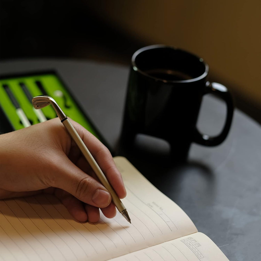 Golf Pen & Putter Mug Gift Set – Mini Golf Desk Game for Men, Dad, Grandpa, or Boyfriend – Great Father's Day Gift Idea – Includes Club Pens, 2 Balls & 14oz Ceramic Cup