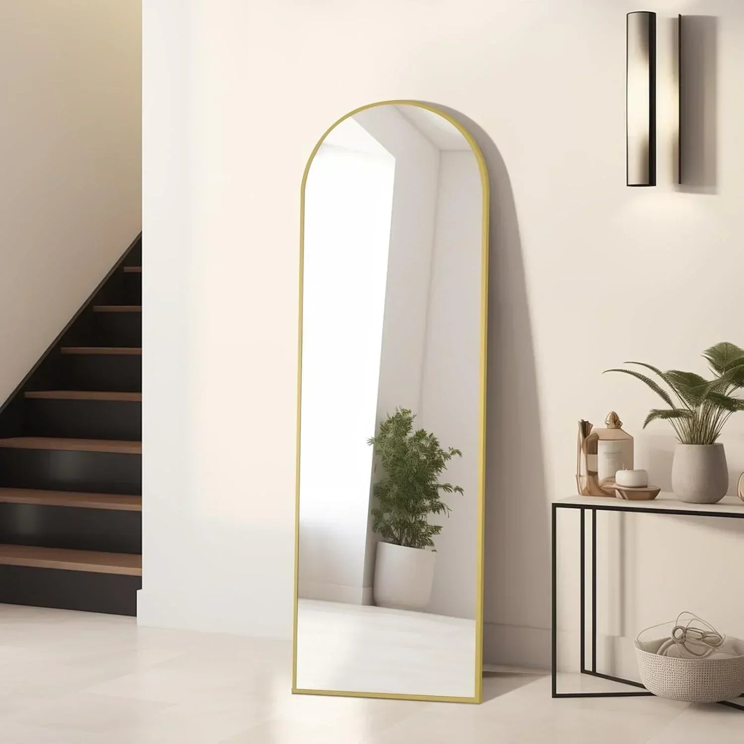MELOMOIR Oversized Floor Mirror - Gold Arched Full Length Mirror with Shatterproof Glass