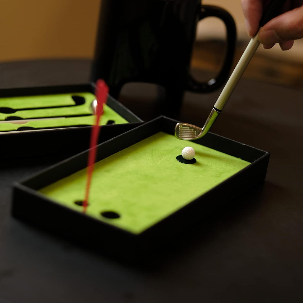 Golf Pen & Putter Mug Gift Set – Mini Golf Desk Game for Men, Dad, Grandpa, or Boyfriend – Great Father's Day Gift Idea – Includes Club Pens, 2 Balls & 14oz Ceramic Cup