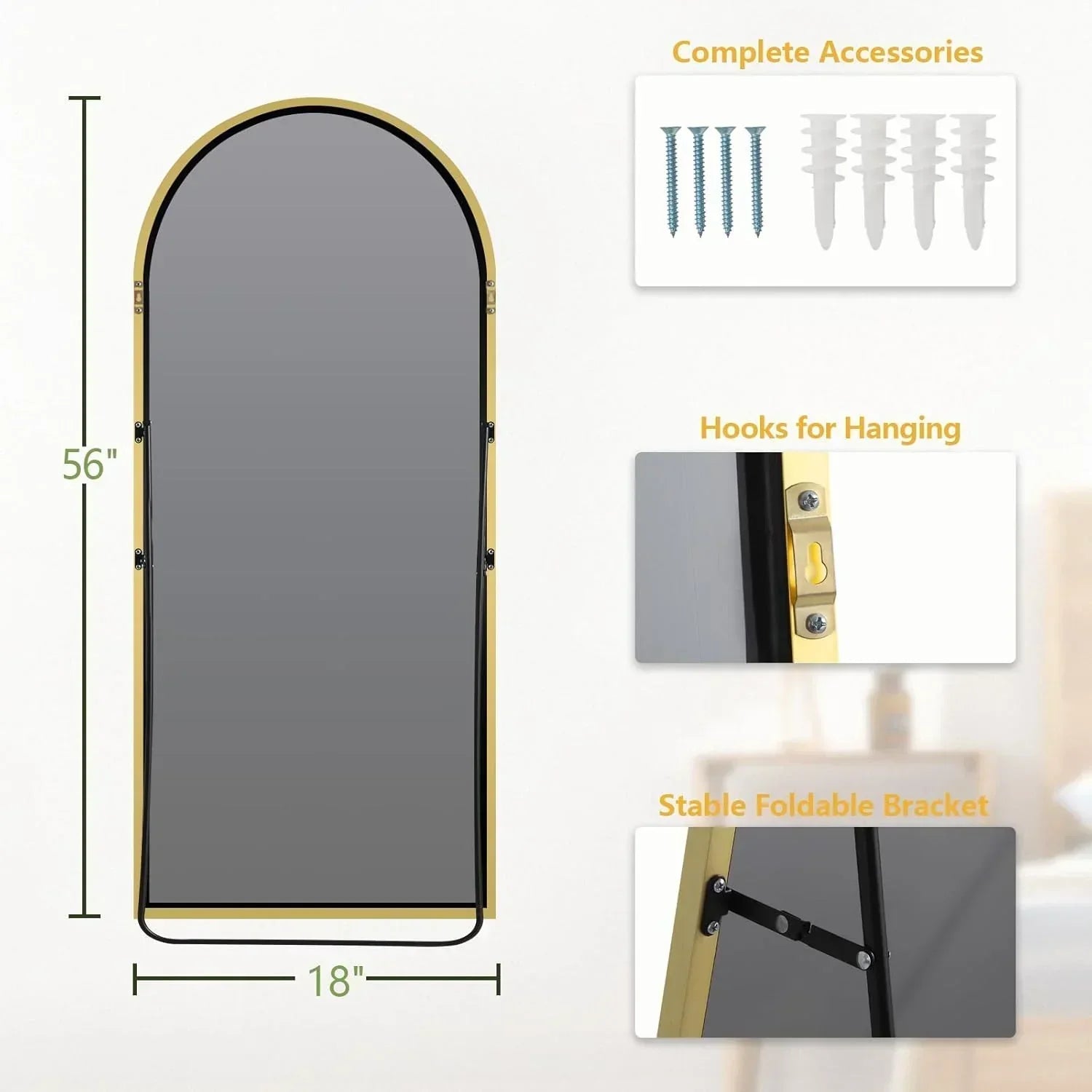 MELOMOIR Oversized Floor Mirror - Gold Arched Full Length Mirror with Shatterproof Glass