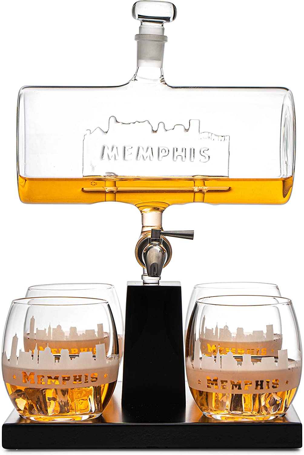 Whiskey Decanter Set with 4 Glasses - 1100ml Barrel Design