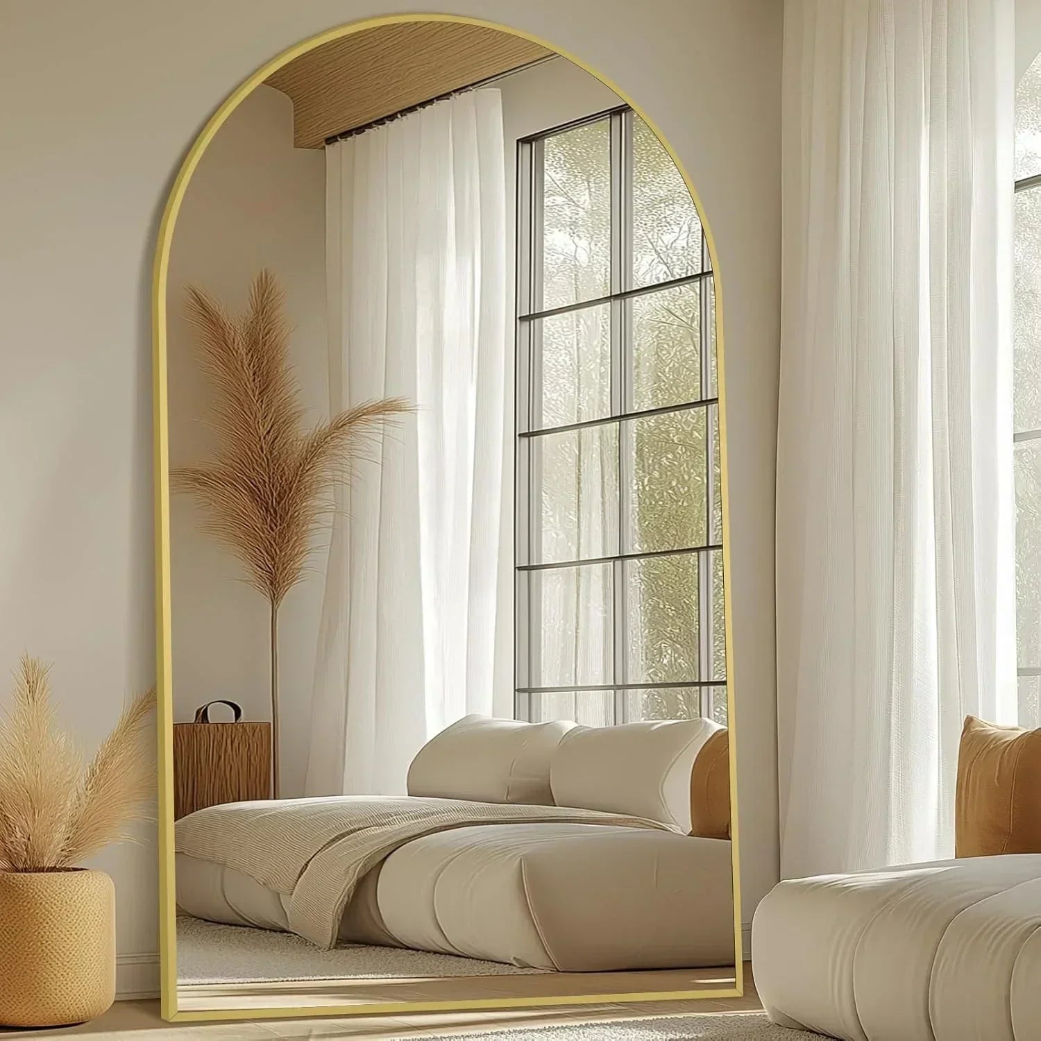 MELOMOIR Oversized Floor Mirror - Gold Arched Full Length Mirror with Shatterproof Glass