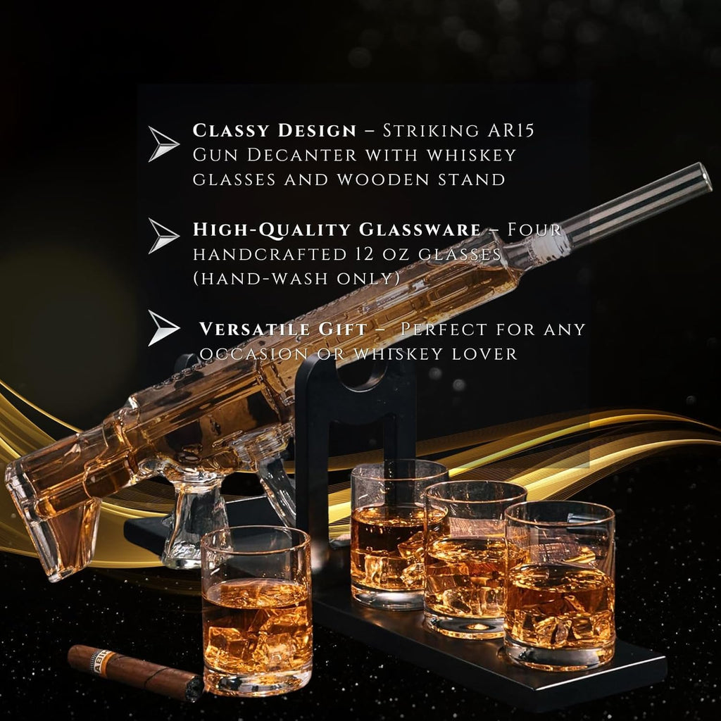 AR15 Whiskey Gun Decanter Set 1000 ml & 4 12oz Bullet Glasses