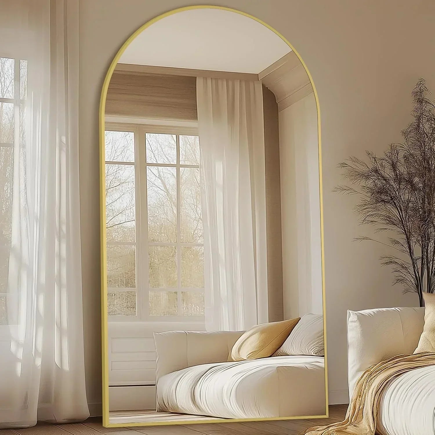 MELOMOIR Oversized Floor Mirror - Gold Arched Full Length Mirror with Shatterproof Glass