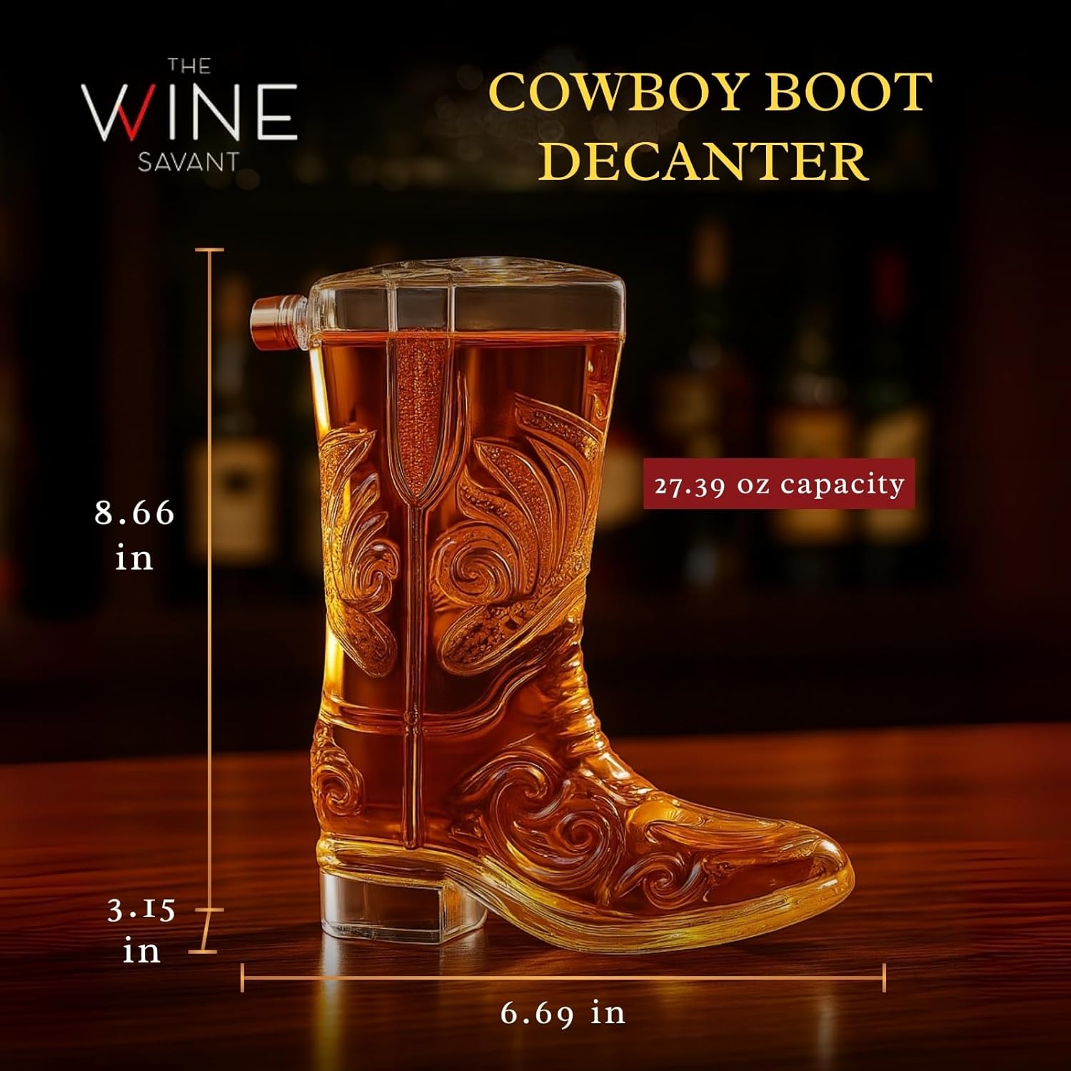Western Cowboy Boot Whiskey Decanter 27oz – Unique Handcrafted Glass Liquor Bottle, Collectible Barware Birthday, Christmas, Gift for Men, Dad, Husband, Bourbon, Tequila, Scotch, Fathers Day, Home Bar