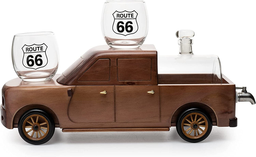 Pickup Truck Wine & Whiskey Decanter -500 ml & Two 12 Oz Route 66 Glasses The Wine Savant - Alaska Gifts, Dad Driver Trucker Gifts, Truck, Truck Decor, Gifts for Car Enthusiasts-3