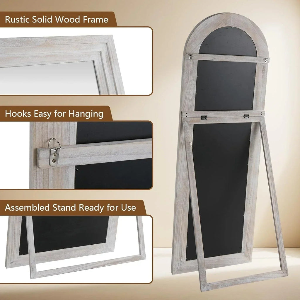 MELOMOIR Arched Full Length Mirror - Rustic Farmhouse Floor Mirror with Solid Wood Frame