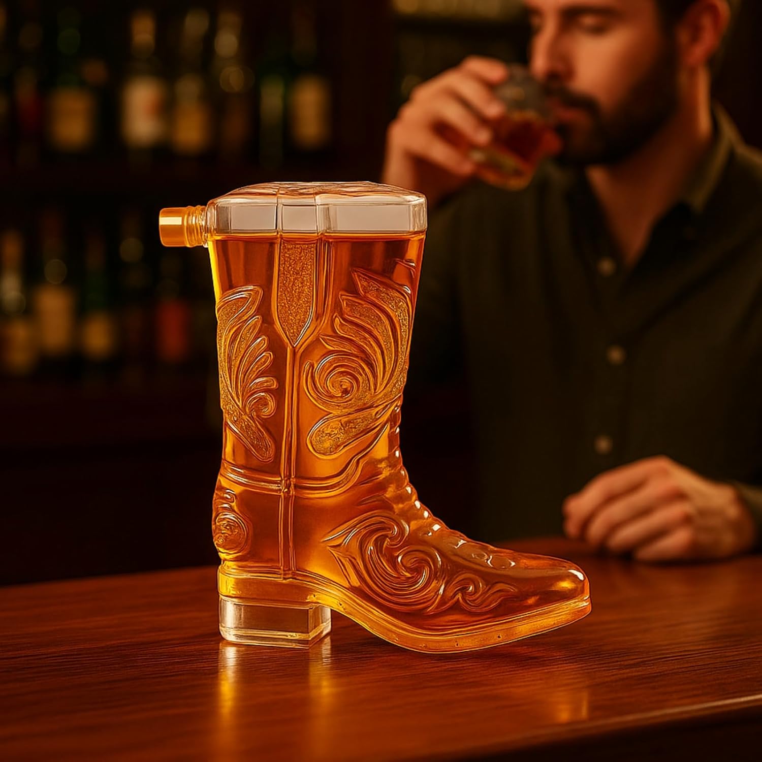 Western Cowboy Boot Whiskey Decanter 27oz – Unique Handcrafted Glass Liquor Bottle, Collectible Barware Birthday, Christmas, Gift for Men, Dad, Husband, Bourbon, Tequila, Scotch, Fathers Day, Home Bar