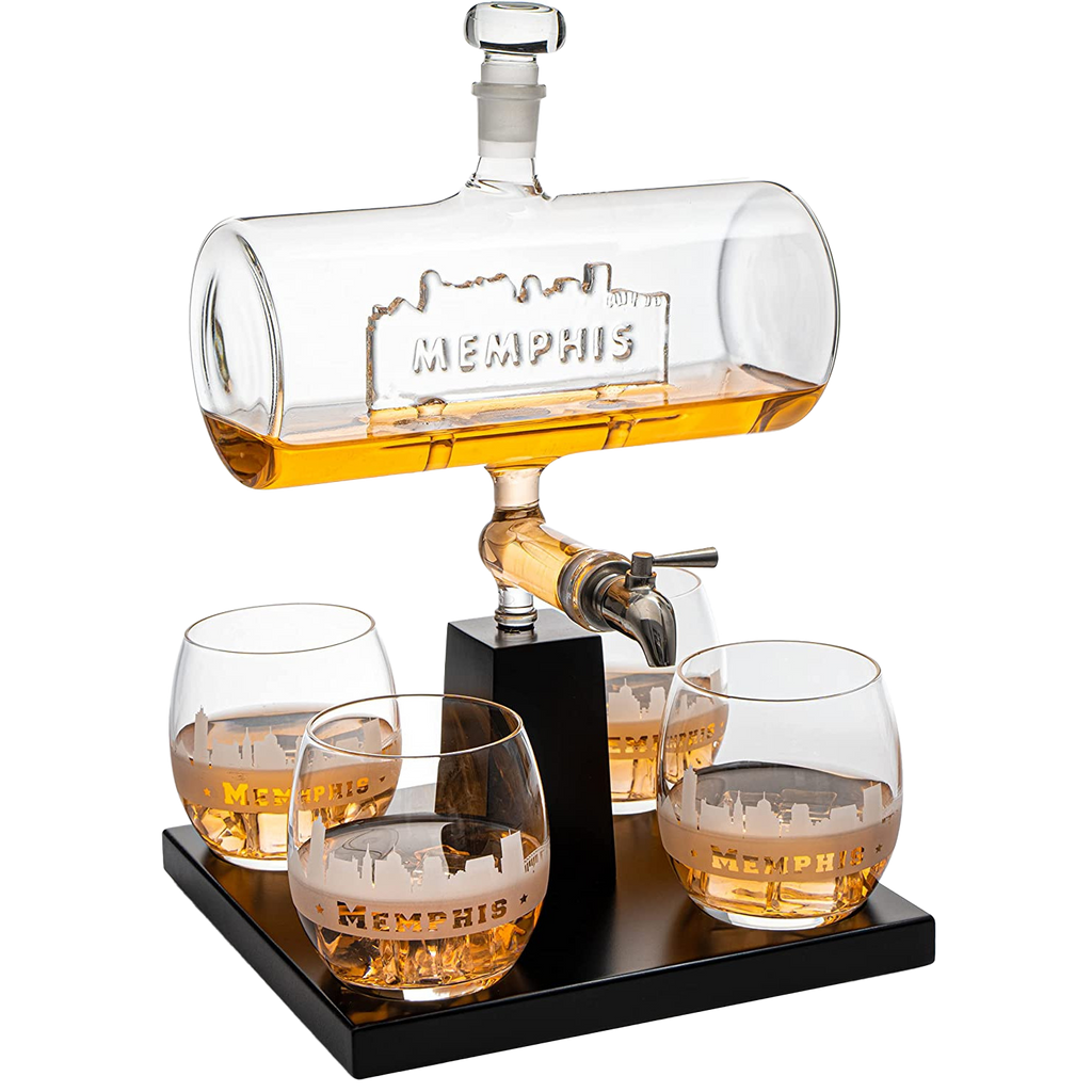 Whiskey Decanter Set with 4 Glasses - 1100ml Barrel Design