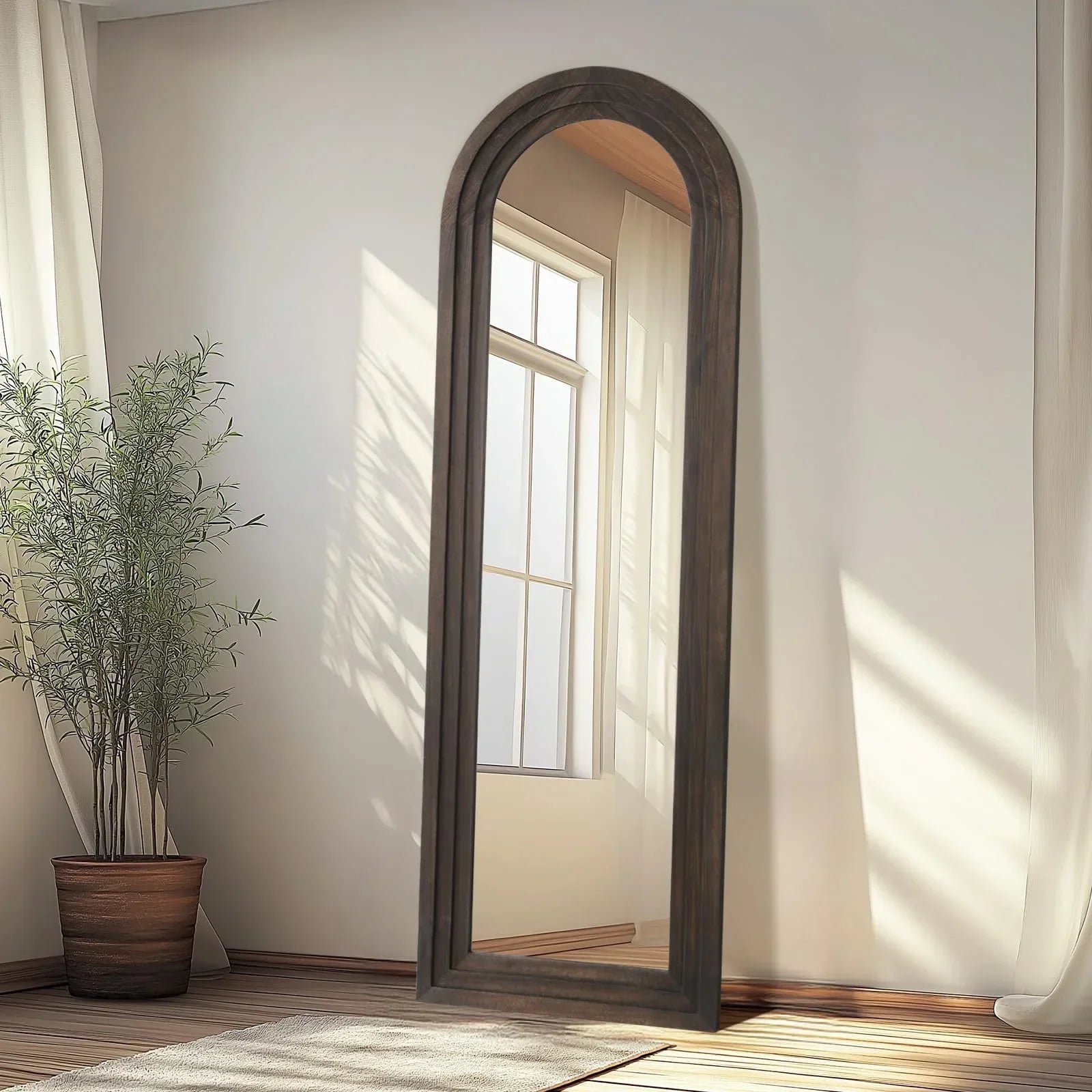 MELOMOIR Arched Full Length Mirror - Rustic Farmhouse Floor Mirror with Solid Wood Frame