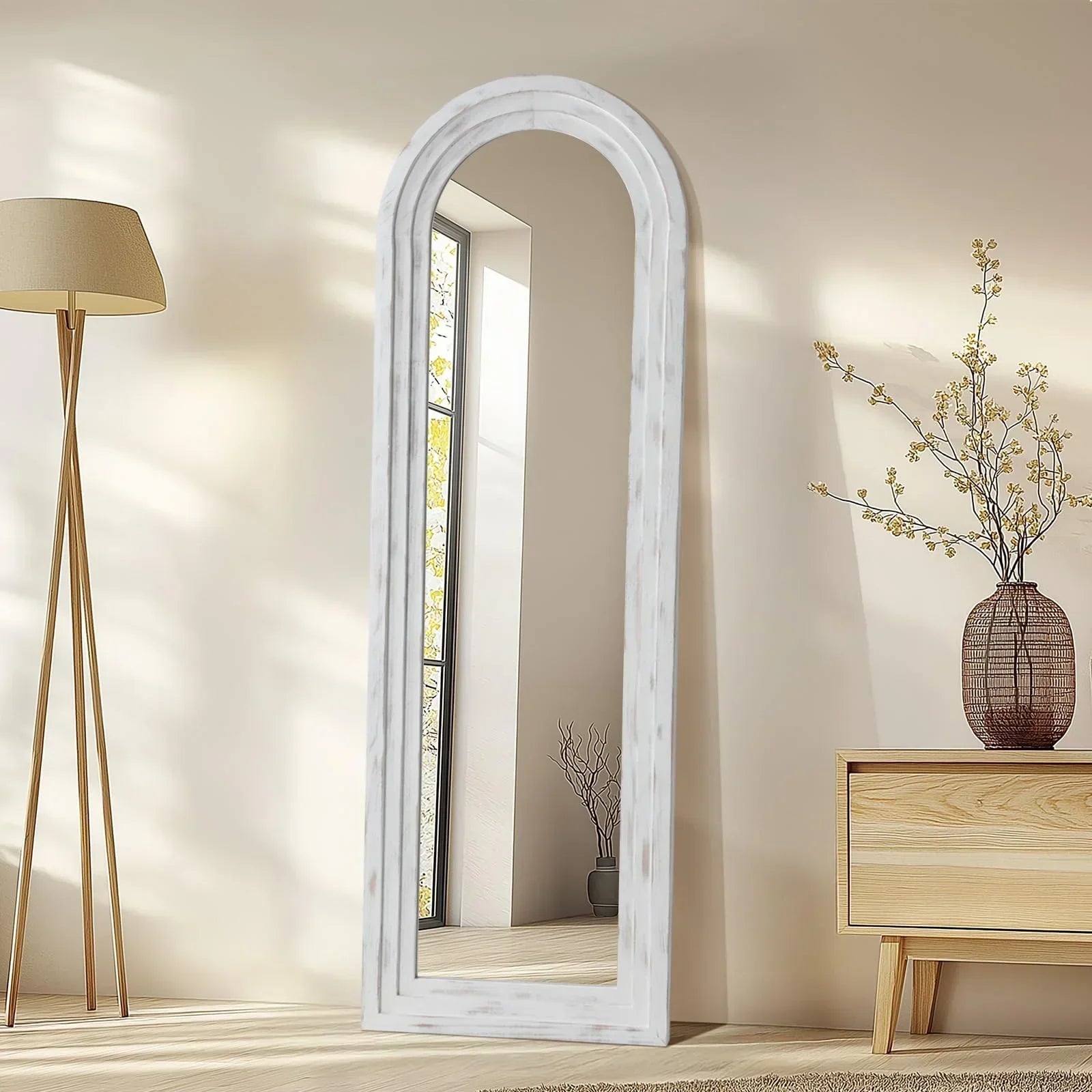 MELOMOIR Arched Full Length Mirror - Rustic Farmhouse Floor Mirror with Solid Wood Frame