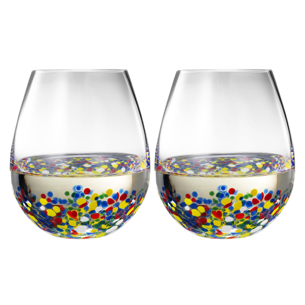 Large Stemless Wine Glasses – Set of 2-14oz Luxury Hand Blown Confetti Margaritas, Martini, Cocktails, Water, Wine, Dessert & Champagne Glasses Cinco de Mayo, Hand Blown - Mexican Confetti Glass-0