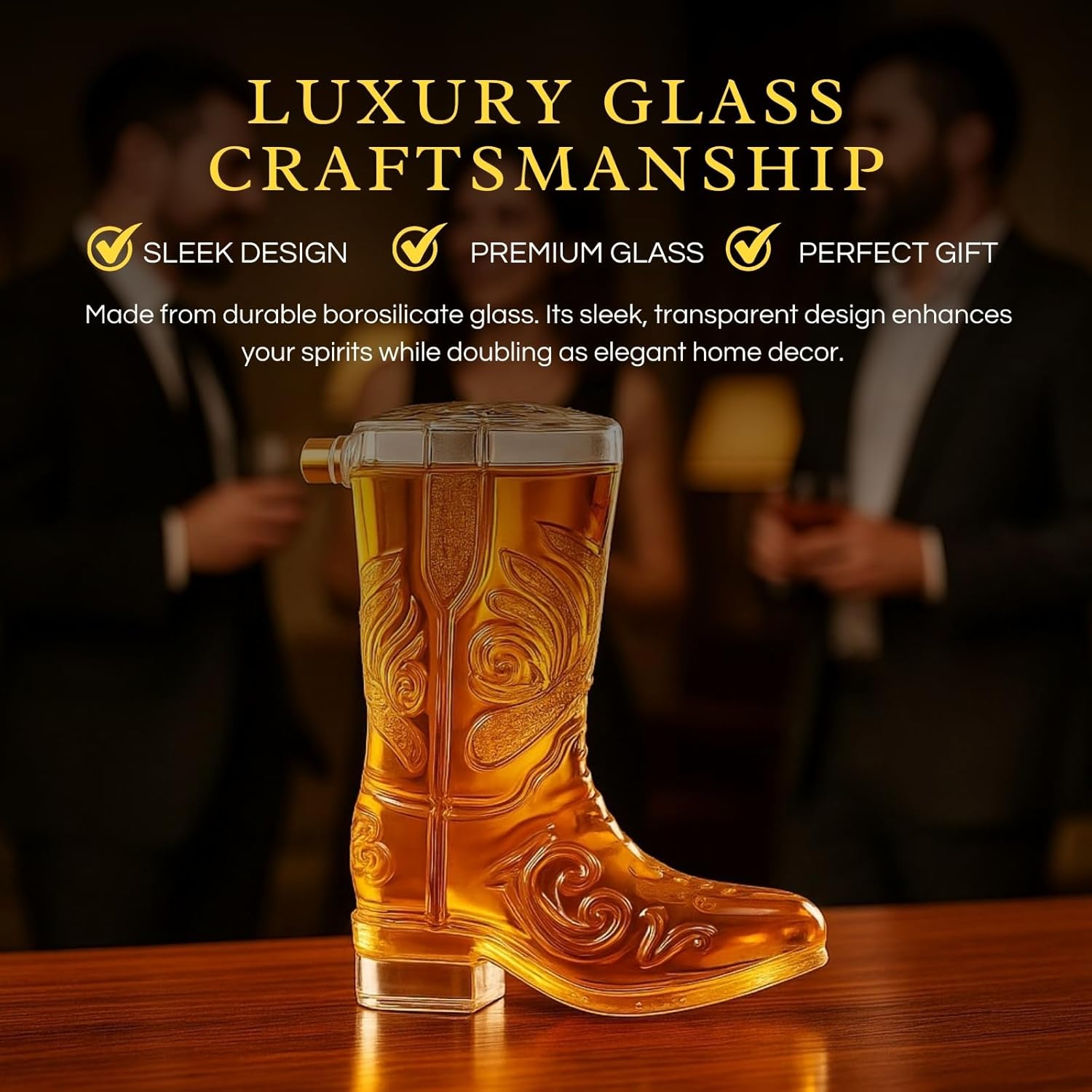 Western Cowboy Boot Whiskey Decanter 27oz – Unique Handcrafted Glass Liquor Bottle, Collectible Barware Birthday, Christmas, Gift for Men, Dad, Husband, Bourbon, Tequila, Scotch, Fathers Day, Home Bar