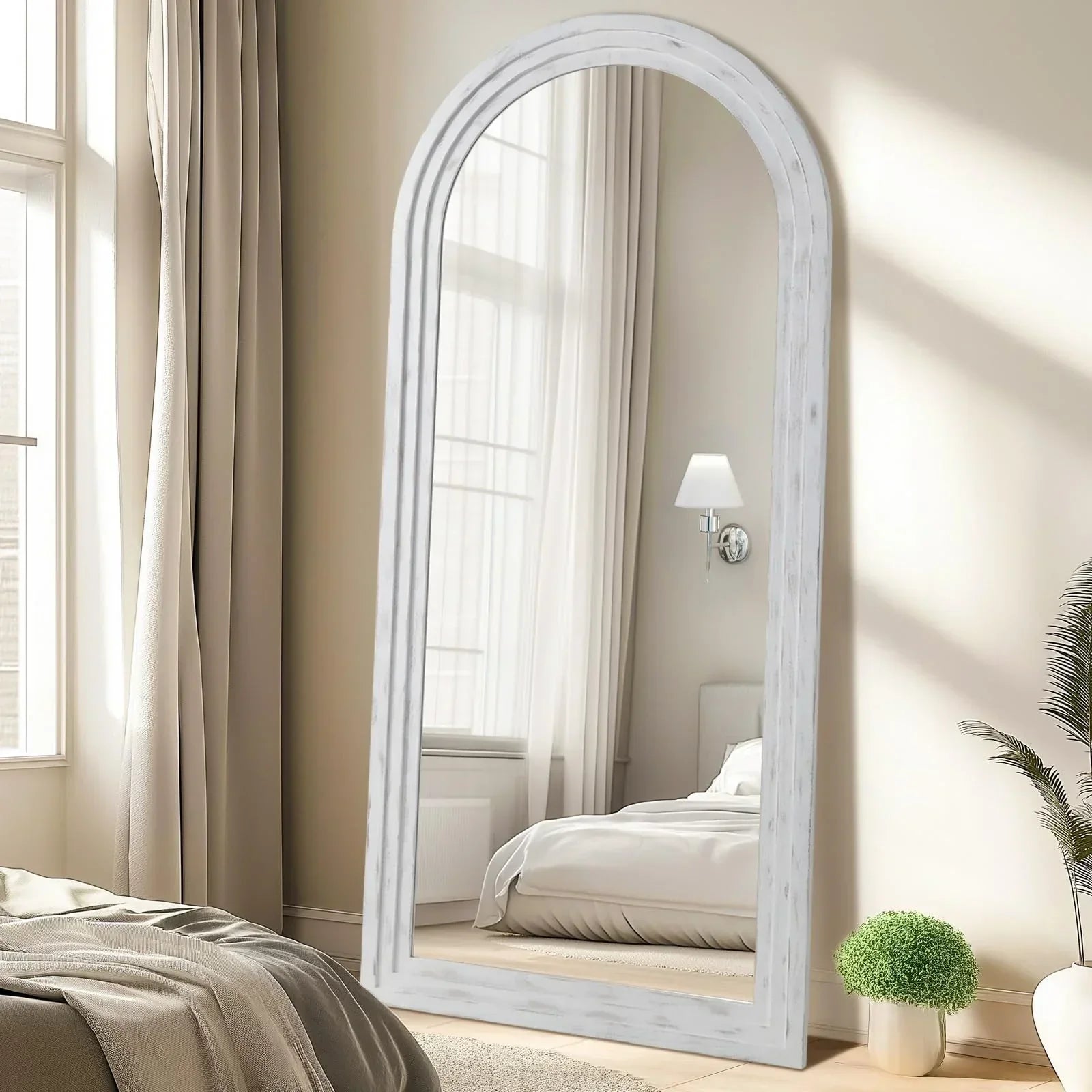 MELOMOIR Arched Full Length Mirror - Rustic Farmhouse Floor Mirror with Solid Wood Frame