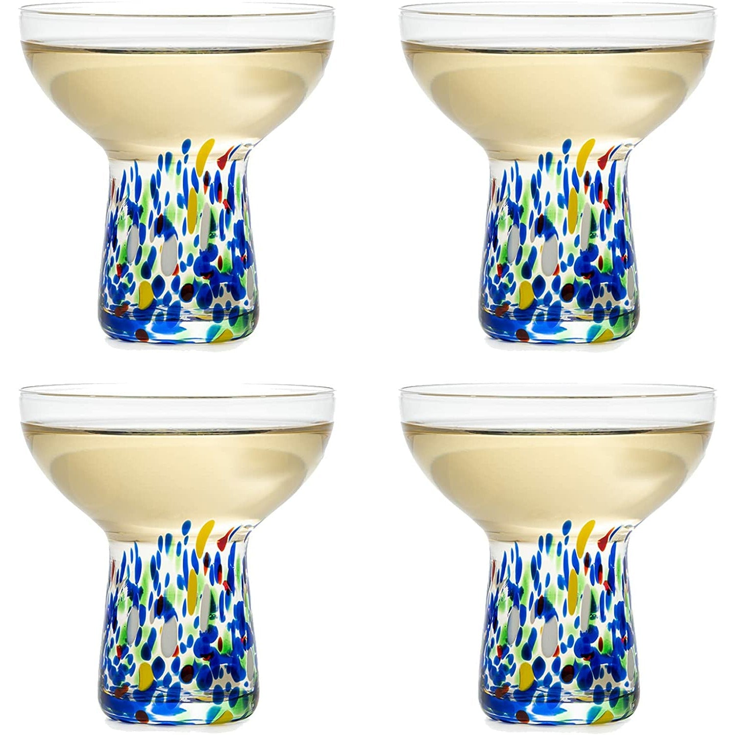 Hand Blown Confetti Margarita Glasses Set of 4 - Mexican Design