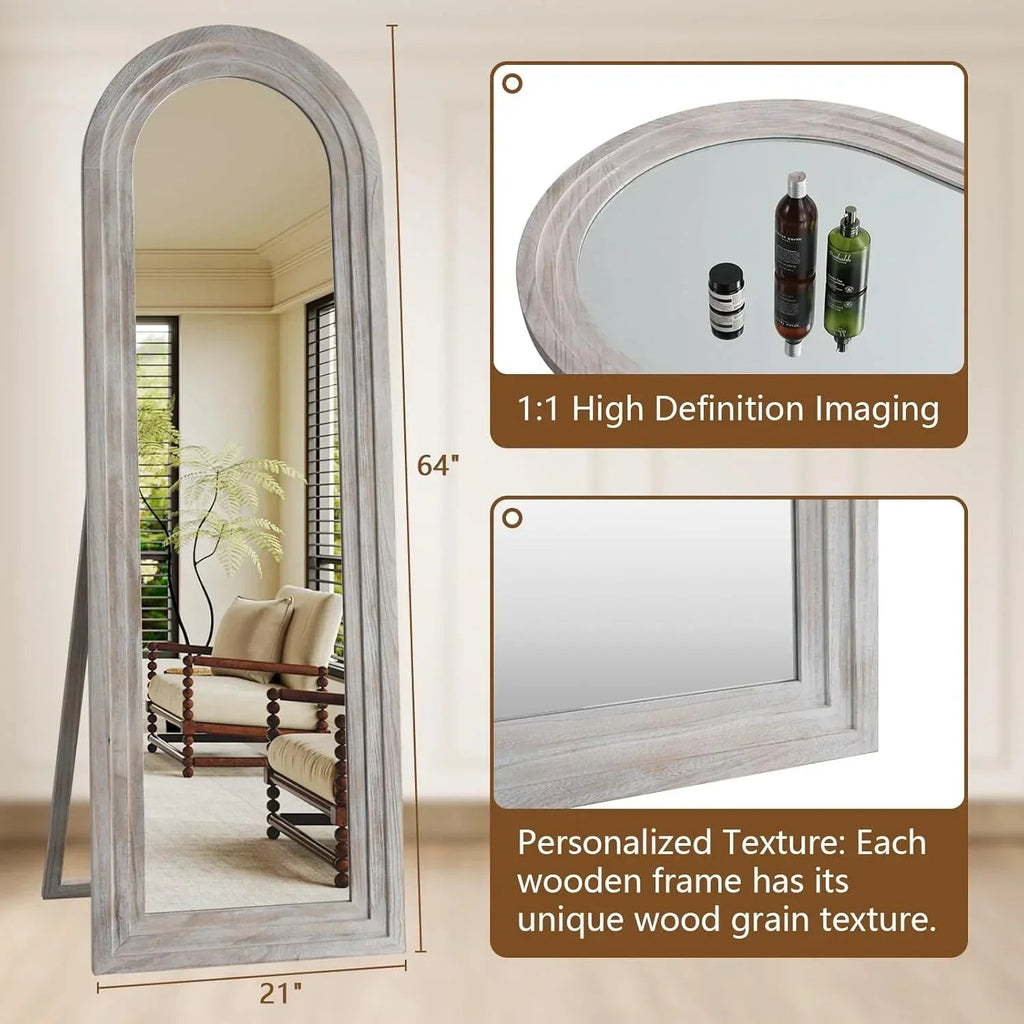 MELOMOIR Arched Full Length Mirror - Rustic Farmhouse Floor Mirror with Solid Wood Frame