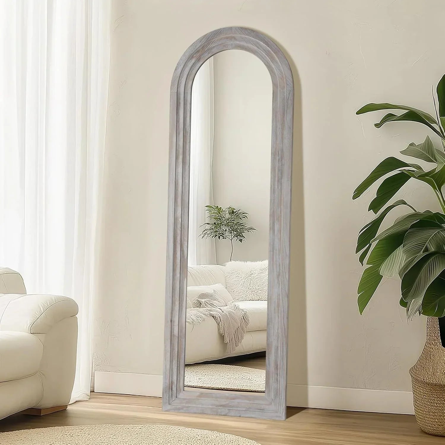 MELOMOIR Arched Full Length Mirror - Rustic Farmhouse Floor Mirror with Solid Wood Frame