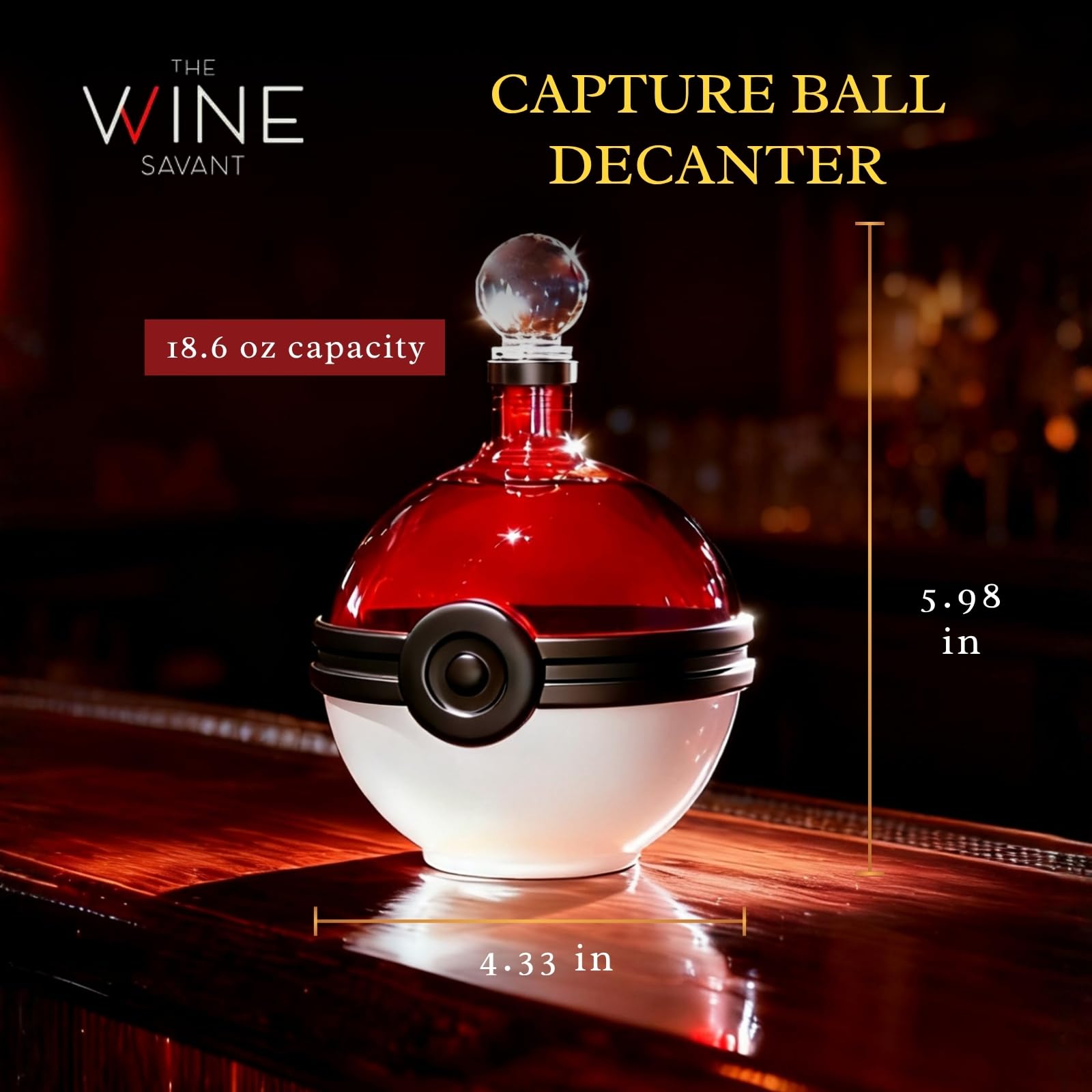 Monster Trainer Capture Sphere Whiskey, Wine Decanter Red White Glass Liquor Bottle 18.6oz Premium Borosilicate Display Piece | Gamer Collectible Barware Gift for Anime Theme Fans & Collectors, Gifts