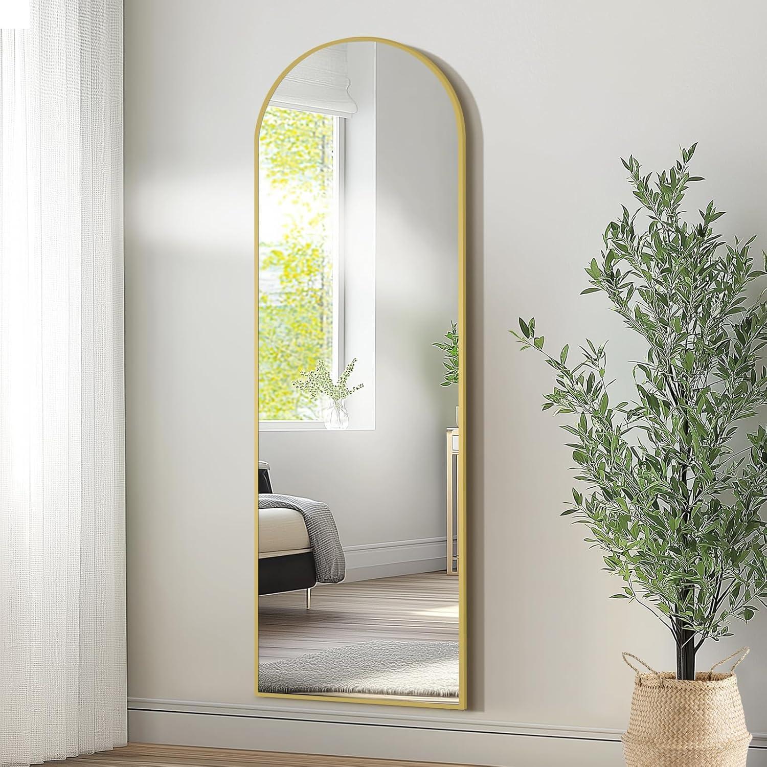 MELOMOIR Oversized Floor Mirror - Gold Arched Full Length Mirror with Shatterproof Glass