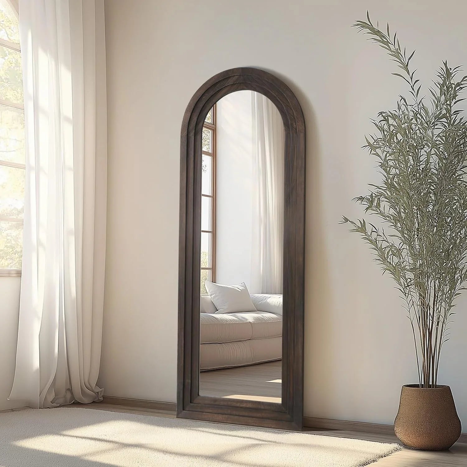 MELOMOIR Arched Full Length Mirror - Rustic Farmhouse Floor Mirror with Solid Wood Frame