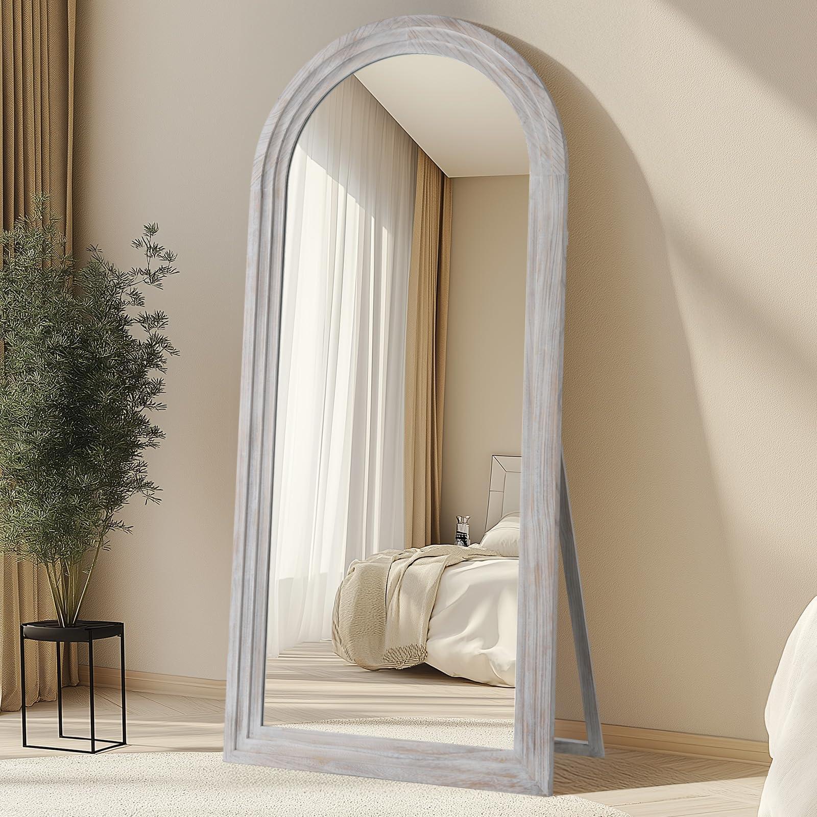 MELOMOIR Arched Full Length Mirror - Rustic Farmhouse Floor Mirror with Solid Wood Frame