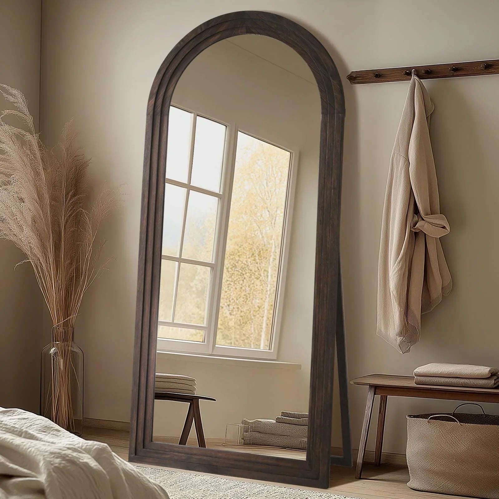 MELOMOIR Arched Full Length Mirror - Rustic Farmhouse Floor Mirror with Solid Wood Frame