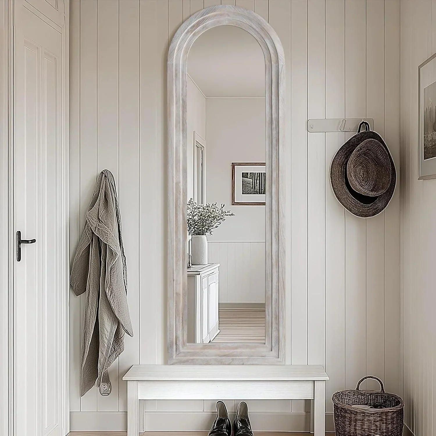 MELOMOIR Arched Full Length Mirror - Rustic Farmhouse Floor Mirror with Solid Wood Frame