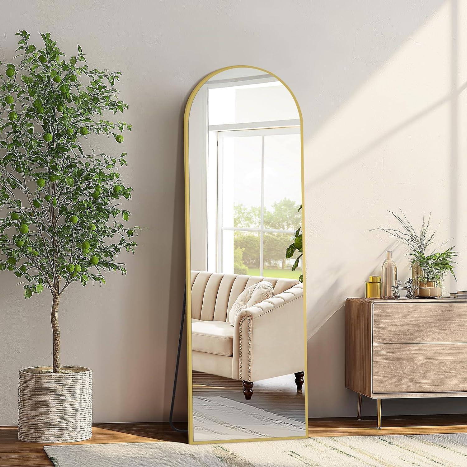 MELOMOIR Oversized Floor Mirror - Gold Arched Full Length Mirror with Shatterproof Glass