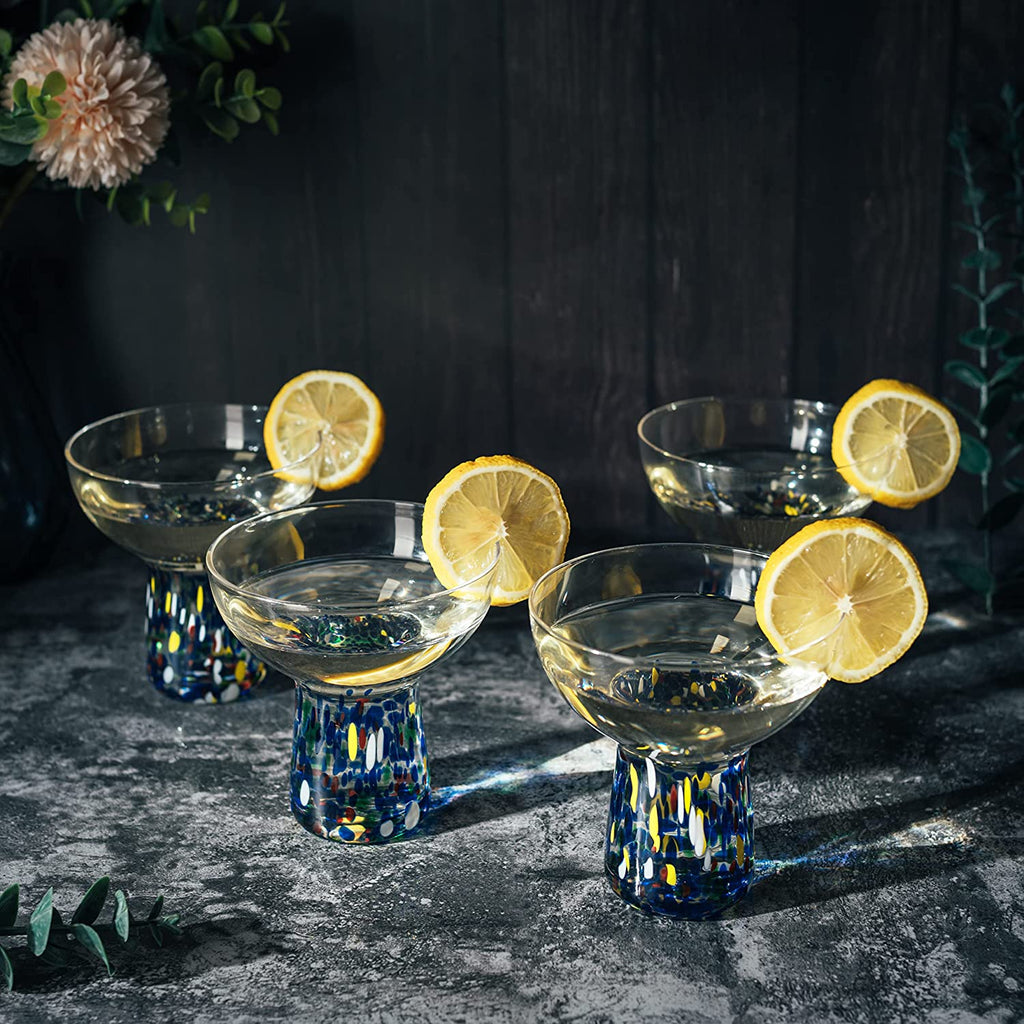 Hand Blown Confetti Margarita Glasses Set of 4 - Mexican Design