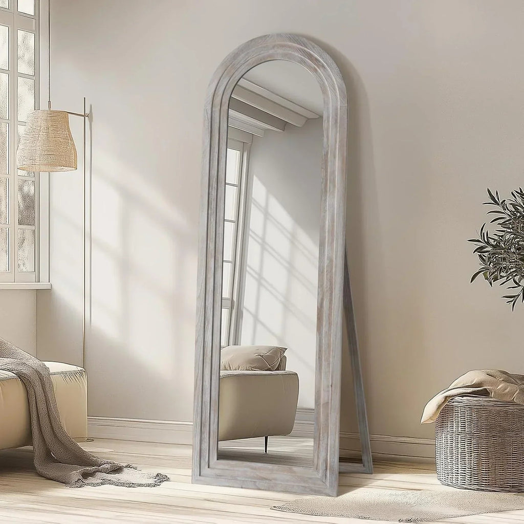 MELOMOIR Arched Full Length Mirror - Rustic Farmhouse Floor Mirror with Solid Wood Frame
