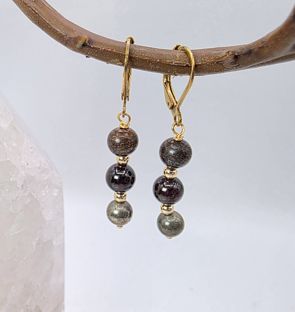 STAY IN MY POWER - Pyrite, Bronzite, Garnet Jewelry Set