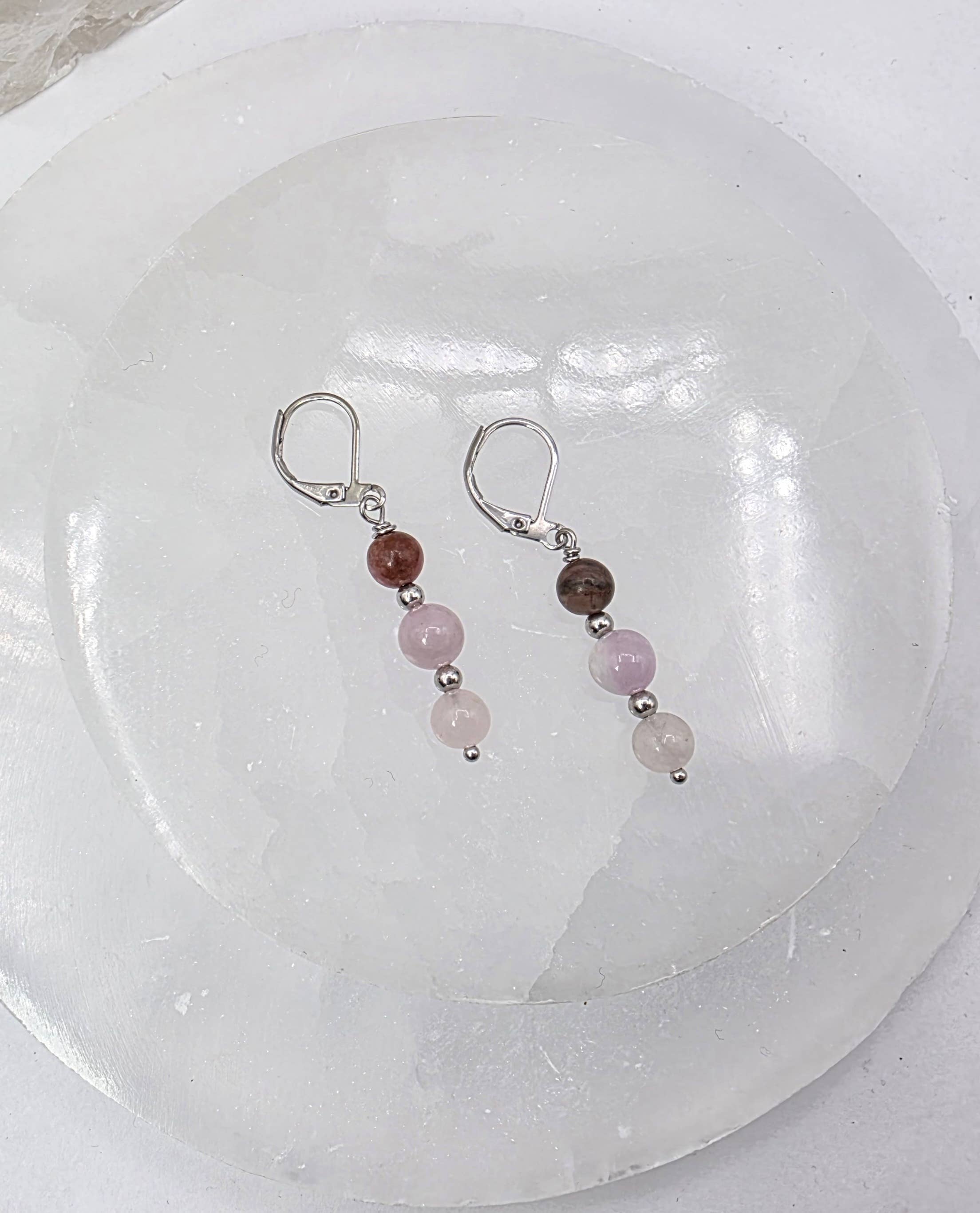 I AM ENOUGH -Kunzite, Rose Quartz, Rhodonite Gem Jewelry Set